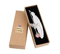 Marque Page de Plume en Métal avec Papillon et Fleur Sèche Éternelle Perles de Verre Pendentif, Cadeau pour Adultes, Enfant, Lecteur, Étudiant, Plume d'Argent Fleur d'rose
