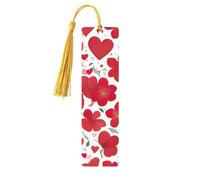 Marque-page de Saint-Valentin en bois avec pampilles en forme de cœur rouge et fleur, étiquettes artisanales rectangulaires en bois naturel, cadeaux pour homme et femme