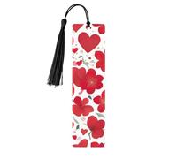 Marque-page de Saint-Valentin en bois avec pampilles en forme de cœur rouge et fleur, étiquettes artisanales rectangulaires en bois naturel, cadeaux pour homme et femme