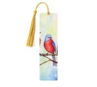 Marque-page décoratif en bois avec pompon et cinq oiseaux chanteurs, idéal pour les amoureux des livres, idéal pour la lecture, idéal pour les femmes et les hommes. Marque-page en bois fait main.