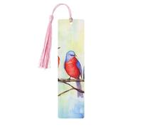 Marque-page décoratif en bois avec pompon et cinq oiseaux chanteurs, idéal pour les amoureux des livres, idéal pour la lecture, idéal pour les femmes et les hommes. Marque-page en bois fait main.