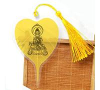 Marque-page décoratif fait à la main en forme de feuille de Bodhi - Texture naturelle - Jaune - Pour livres, journaux, planificateurs, symbole d'illumination et de bonne fortune (5)