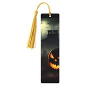 Marque-page d'horreur d'Halloween en bois avec pendentif en forme de pompon unique fait à la main - Marqueur de livre pour les amateurs de livres - Marqueurs de page - Ornement idéal pour un cadeau
