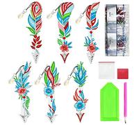 Marque Page Diamond Painting Diamant Painting pour Enfant Livre Signet Plume 5D Diy Diamant Peinture avec Pendentif en Cristal Bookmark Acrylique Transparent pour Pages de Marquage (Style 2)