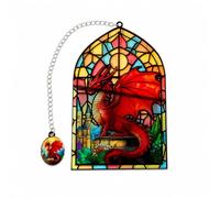 Marque-page Dragon Acrylique Vitrail, rouge sur château, code SQ1901