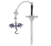 Marque-page Dragon, Marque-page en métal vintage avec épée et pompon, Style gothique pour lecteurs, Cadeau idéal pour amateurs de livres, étudiants, enseignants (Violet)