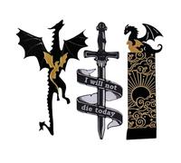 Marque-Page Dragon Noir Or Cool | Marque-Page Épées "Je Ne Mourrai Pas Aujourd'hui", Dragons Noirs Et Dorés Avec Soleil Et Nuages | Accessoires de Livre Pour Garçons Et Filles, Décoration (3 pcs)