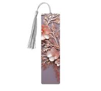 Marque-page élégant en bois doré rose pour les amateurs de livres, marque-page fait à la main avec pompons colorés imprimés double face, accessoires de livre artistique, cadeau pour homme et femme
