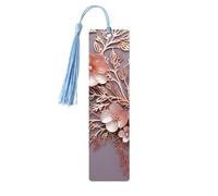 Marque-page élégant en bois doré rose pour les amateurs de livres, marque-page fait à la main avec pompons colorés imprimés double face, accessoires de livre artistique, cadeau pour homme et femme
