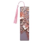 Marque-page élégant en bois doré rose pour les amateurs de livres, marque-page fait à la main avec pompons colorés imprimés double face, accessoires de livre artistique, cadeau pour homme et femme