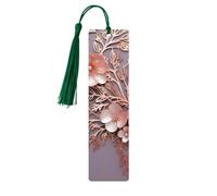 Marque-page élégant en bois doré rose pour les amateurs de livres, marque-page fait à la main avec pompons colorés imprimés double face, accessoires de livre artistique, cadeau pour homme et femme
