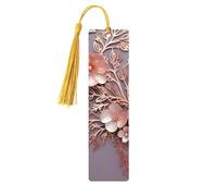 Marque-page élégant en bois doré rose pour les amateurs de livres, marque-page fait à la main avec pompons colorés imprimés double face, accessoires de livre artistique, cadeau pour homme et femme