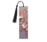 Marque-page élégant en bois doré rose pour les amateurs de livres, marque-page fait à la main avec pompons colorés imprimés double face, accessoires de livre artistique, cadeau pour homme et femme