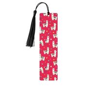 Marque-page en bois à motif floral corail et lama rouge alpaga, avec pompon, accessoire de lecture pour les amoureux des livres, 11,7 x 3 cm