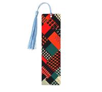 Marque-page en bois à motif géométrique diagonal pour les amateurs de livres, marque-pages en bois à suspendre avec pompons colorés, étiquettes en bois, ornements, cadeau inhabituel pour homme et