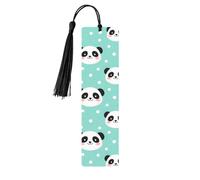 Marque-page en bois à pois turquoise et menthe Kawaii avec pompon, motif panda, accessoire de lecture pour les amoureux des livres, 11,7 x 3 cm
