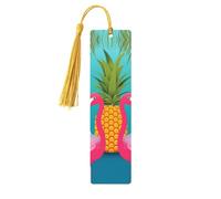 Marque-page en bois ananas flamant rose avec pendentif pompon unique fait à la main - Marqueur de livre pour les amateurs de livres - Marqueurs de page - Ornement idéal pour un cadeau d'anniversaire
