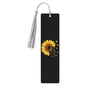 Marque-page en bois aquarelle tournesol papillon avec pompon pour femme et homme - Marque-page de lecture - Cadeau pour les amateurs de livres