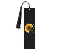 Marque-page en bois aquarelle tournesol papillon avec pompon pour femme et homme - Marque-page de lecture - Cadeau pour les amateurs de livres