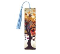 Marque-page en bois arbre avec papillons pour amateurs de livres, glands et accessoires de lecture, club, fête