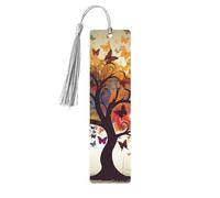 Marque-page en bois arbre avec papillons pour amateurs de livres, glands et accessoires de lecture, club, fête