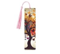 Marque-page en bois arbre avec papillons pour amateurs de livres, glands et accessoires de lecture, club, fête
