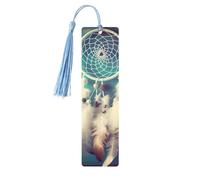 Marque-page en bois avec attrape-rêves blanc en forme de plume pour les amateurs de livres, marque-page en bois fait à la main avec pompon, marqueurs de page de lecture, étiquettes cadeaux en bois