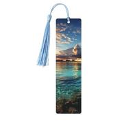 Marque-page en bois avec belle vue sur la mer pour homme et femme - Marque-page unique fait à la main avec pompon - Marque-page artisanal pour les amateurs de livres, cadeau d'anniversaire