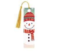 Marque-page en bois avec bonhomme de neige mignon pour les amateurs de livres, fait à la main avec pompons colorés imprimés double face, accessoires de livre artistique, cadeau pour homme et femme