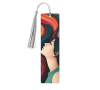 Marque-page en bois avec de longs cheveux colorés pour les amateurs de livres, marque-pages en bois à suspendre avec pompons colorés en bois, étiquettes cadeaux insolites pour hommes et femmes