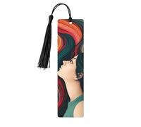 Marque-page en bois avec de longs cheveux colorés pour les amateurs de livres, marque-pages en bois à suspendre avec pompons colorés en bois, étiquettes cadeaux insolites pour hommes et femmes