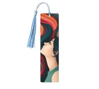 Marque-page en bois avec de longs cheveux colorés pour les amateurs de livres, marque-pages en bois à suspendre avec pompons colorés en bois, étiquettes cadeaux insolites pour hommes et femmes