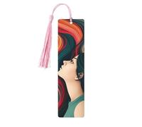 Marque-page en bois avec de longs cheveux colorés pour les amateurs de livres, marque-pages en bois à suspendre avec pompons colorés en bois, étiquettes cadeaux insolites pour hommes et femmes