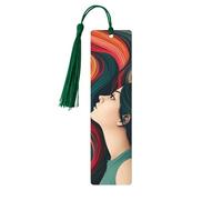 Marque-page en bois avec de longs cheveux colorés pour les amateurs de livres, marque-pages en bois à suspendre avec pompons colorés en bois, étiquettes cadeaux insolites pour hommes et femmes