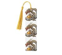 Marque-page en bois avec dragon chinois avec perle pour les amateurs de livres, fait à la main avec pompons colorés, marque-page imprimés double face, accessoires de livre artistique, cadeau pour