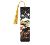 Marque-page en bois avec drapeau aigle à tête blanche pour hommes, femmes, enseignants, cadeau vintage fait à la main, marque-pages pour lecture, marque-pages à suspendre, étiquettes cadeaux
