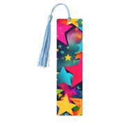 Marque-page en bois avec étoiles arc-en-ciel, cadeau d'anniversaire, pompons, décoration parfaite pour marque-pages