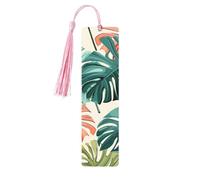 Marque-page en bois avec feuilles de palmier rouges et vertes et tasse, marque-pages jungle tropicale pour femmes et hommes, amoureux des livres, marque-pages pour étudiants, enseignants, lecteurs, éc