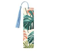 Marque-page en bois avec feuilles de palmier rouges et vertes et tasse, marque-pages jungle tropicale pour femmes et hommes, amoureux des livres, marque-pages pour étudiants, enseignants, lecteurs, éc