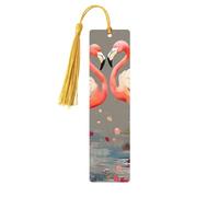 Marque-page en bois avec flamants roses et fleurs pour les amateurs de livres - Marque-page en bois fait à la main avec pompon - Marqueurs de page de lecture - Étiquettes cadeaux en bois pour