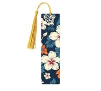 Marque-page en bois avec fleur hawaïenne pour les amateurs de livres, fait à la main avec pompons colorés, marqueurs de page imprimés double face, accessoires de livre artistique, cadeau pour homme et