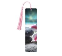 Marque-page en bois avec fleur tropicale et pierre zen, décoration parfaite pour les amateurs de livres, les étudiants, les clubs de lecture