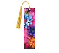 Marque-page en bois avec fleurs colorées pour les amateurs de livres, marque-page en bois fait à la main avec pompon, marqueurs de page de lecture, étiquettes cadeaux en bois pour décorations