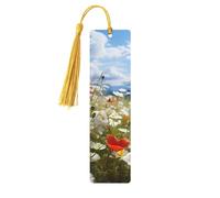Marque-page en bois avec fleurs de prairie et de marguerite pour hommes, femmes, enseignants, cadeau vintage fait à la main, marque-pages pour lecture, étiquettes cadeaux à suspendre, marque-pages en