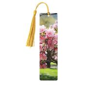 Marque-page en bois avec fleurs roses sur l'arbre pour hommes, femmes, enseignants, cadeau vintage fait à la main, marque-pages pour lecture, marque-pages à suspendre, étiquettes cadeaux, ornements en