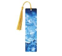 Marque-page en bois avec fond de cube de glace bleu pour les amateurs de livres, marque de livre faite à la main avec pompons colorés, marqueurs de page imprimés double face, accessoires de livre
