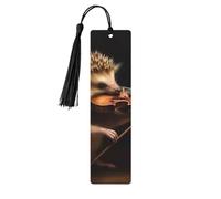 Marque-page en bois avec hérisson en forme de violon pour homme et femme, fait à la main avec pendentif en bois brut avec pampille, marque-pages, cadeaux à suspendre pour les amateurs de livres