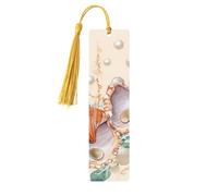 Marque-page en bois avec illustration de nacre et d'algues pour les amateurs de livres, fait à la main avec pompons colorés, marque-page imprimés double face, accessoires de livre artistique, cadeau