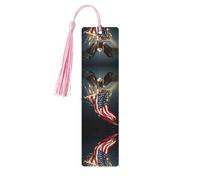 Marque-page en bois avec motif aigle à tête blanche d'Amérique du Nord pour homme et femme, marque-page en bois avec pompons, cadeau idéal pour les amateurs de livres