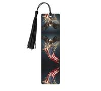 Marque-page en bois avec motif aigle à tête blanche d'Amérique du Nord pour homme et femme, marque-page en bois avec pompons, cadeau idéal pour les amateurs de livres